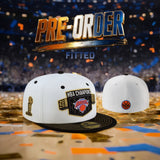 *** PRE-ORDER ARRIVING MIDDLE Of AUGUST White 2025-2026 New York Knicks Champions Black Visor Gray Bottom Trophy Side Patch New Era 59Fifty Fitted