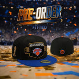 *** PRE-ORDER ARRIVING MIDDLE Of AUGUST Royal Blue 2025-2026 New York Knicks Champions Black Visor Gray Bottom Trophy Side Patch New Era 59Fifty Fitted