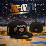 *** PRE-ORDER ARRIVING MIDDLE Of AUGUST Black 2025-2026 New York Knicks Champions Gray Bottom Trophy Side Patch New Era 59Fifty Fitted