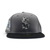Storm Gray Seattle Mariners Cow Print Logo Black Visor Icy Blue Bottom 30th Anniversary Side Patch New Era 59Fifty Fitted