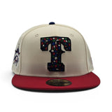 Off White Texas Rangers Mosaic Logo Red Visor Gray Bottom 1995 All Star Game Side Patch New Era 59Fifty Fitted