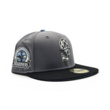 Storm Gray Seattle Mariners Cow Print Logo Black Visor Icy Blue Bottom 30th Anniversary Side Patch New Era 59Fifty Fitted