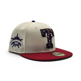 Off White Texas Rangers Mosaic Logo Red Visor Gray Bottom 1995 All Star Game Side Patch New Era 59Fifty Fitted