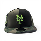 Black/Olive Green Pinwheel New York Mets Woodland Camo Visor Gray Bottom 2000 Subway Series Side Patch New Era 59Fifty Fitted