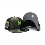 Black/Olive Green Pinwheel New York Mets Woodland Camo Visor Gray Bottom 2000 Subway Series Side Patch New Era 59Fifty Fitted