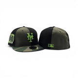 Black/Olive Green Pinwheel New York Mets Woodland Camo Visor Gray Bottom 2000 Subway Series Side Patch New Era 59Fifty Fitted