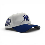 White New York Yankees Rose Logo Royal Blue Curved Brim Gray Bottom 1999 World Series Side Patch New Era 9Forty Snapback