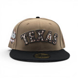Khaki Texas Rangers Black Cow Print Logo Visor Pink Bottom 40th Anniversary Side Patch New Era 59Fifty Fitted