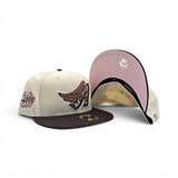 Off White Los Angeles Angels Cow Print Logo Brown Visor Pink Bottom 40th Anniversary Side Patch New Era 59Fifty Fitted