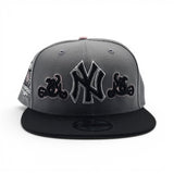 Storm Gray New York Yankees Scroll Logo Black Visor Pink Bottom 2000 World Series Champions Side Patch New Era 9Fifty Snapback