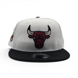 White Chicago Bulls Black Visor Gray Bottom 6X Champs Side Patch New Era 9Fifty Snapback