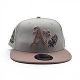 White Oakland Athletics Pink Rose Logo Pink Rouge Visor Gray Bottom 40 Years Side Patch New Era 9Fifty Snapback