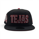 Black Texas Rangers "Tejas" Paisley Logo Red Bottom 1994-2019 Final Season Side Patch New Era 59Fifty Fitted