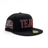 Black Texas Rangers "Tejas" Paisley Logo Red Bottom 1994-2019 Final Season Side Patch New Era 59Fifty Fitted