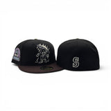 Black Seattle Mariners Cartoon Logo Brown Visor Pink Bottom 30th Anniversa0ry Side Patch New Era 59Fifty Fitted