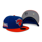 Royal Blue New York Knicks Orange Visor Gray Bottom 2025-2026 NBA Champions Side Patch New Era 59Fifty Fitted