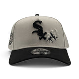 Stone Chicago White Sox Rose Logo Black Curved Brim Gray Bottom 2005 World Series Side Patch New Era A-Frame 9Forty Snapback