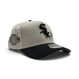 Stone Chicago White Sox Rose Logo Black Curved Brim Gray Bottom 2005 World Series Side Patch New Era A-Frame 9Forty Snapback