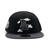Black Los Angeles Dodgers Cloud Logo Dark Gray Visor Gray Bottom 40th Anniversary Side Patch New Era 9Fifty Snapback