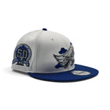 White Los Angeles Angels Cloud Logo Royal Blue Visor Gray Bottom 50th Anniversary Red Bottom 9Fifty New Era Snapback