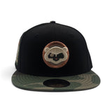Black Chicago Cubs Woodland Camo Visor Green Bottom Be Alert Foul Balls Side Patch New Era 59Fifty Fitted