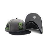 Gray Seattle Mariners Neon Green Logo Black Visor Gray Bottom 30th Anniversary Side Patch New Era 59Fifty Fitted