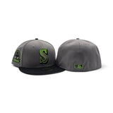 Gray Seattle Mariners Neon Green Logo Black Visor Gray Bottom 30th Anniversary Side Patch New Era 59Fifty Fitted
