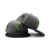 Gray Seattle Mariners Neon Green Logo Black Visor Gray Bottom 30th Anniversary Side Patch New Era 59Fifty Fitted