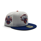 White New York Knicks Royal Blue Visor Gray Bottom 2026 Champs Side Patch New Era 59Fifty Fitted