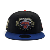 Black  2025-2026 New York Knicks Champions Royal Blue Visor Gray Bottom Trophy Side Patch New Era 59Fifty Fitted