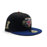 Black  2025-2026 New York Knicks Champions Royal Blue Visor Gray Bottom Trophy Side Patch New Era 59Fifty Fitted
