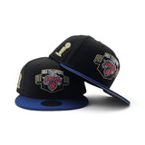 Black  2025-2026 New York Knicks Champions Royal Blue Visor Gray Bottom Trophy Side Patch New Era 59Fifty Fitted