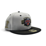 White 2025-2026 New York Knicks Champions Black Visor Gray Bottom Trophy Side Patch New Era 59Fifty Fitted