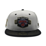White 2025-2026 New York Knicks Champions Black Visor Gray Bottom Trophy Side Patch New Era 59Fifty Fitted