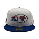 White NBA Finals New York Knicks Royal Blue Visor Gray Bottom  2025-2026 Champs Side Patch New Era 59Fifty Fitted