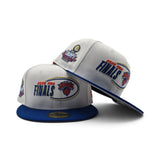 White NBA Finals New York Knicks Royal Blue Visor Gray Bottom  2025-2026 Champs Side Patch New Era 59Fifty Fitted