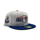 White NBA Finals New York Knicks Royal Blue Visor Gray Bottom  2025-2026 Champs Side Patch New Era 59Fifty Fitted