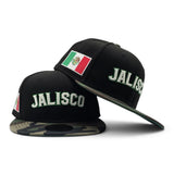 Black Charros de Jalisco Woodland Camo Visor Green Bottom Mexico Flag Side Patch New Era 59Fifty Fitted