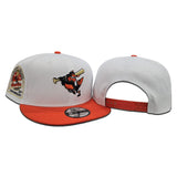 White Baltimore Orioles Mascot Logo Orange Visor Gray Bottom 30th Anniversary Side Patch New Era 9Fifty Snapback