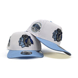 White Chicago Blackhawks Sky Blue Curved Brim Gray Bottom Chicago Stadium Side Patch New Era 9fifty A-Frame Snapback