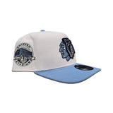 White Chicago Blackhawks Sky Blue Curved Brim Gray Bottom Chicago Stadium Side Patch New Era 9fifty A-Frame Snapback