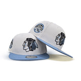 White Chicago Blackhawks Sky Blue Visor Gray Bottom Chicago Stadium Side Patch New Era 9fifty Snapback