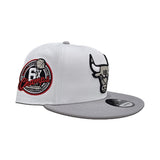 White Chicago Bulls Gray Visor Red Bottom 6X Champs Side Patch New Era 9Fifty Snapback