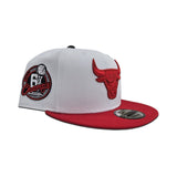 White Chicago Bulls Red Visor Gray Bottom 6X Champs Side Patch New Era 9Fifty Snapback