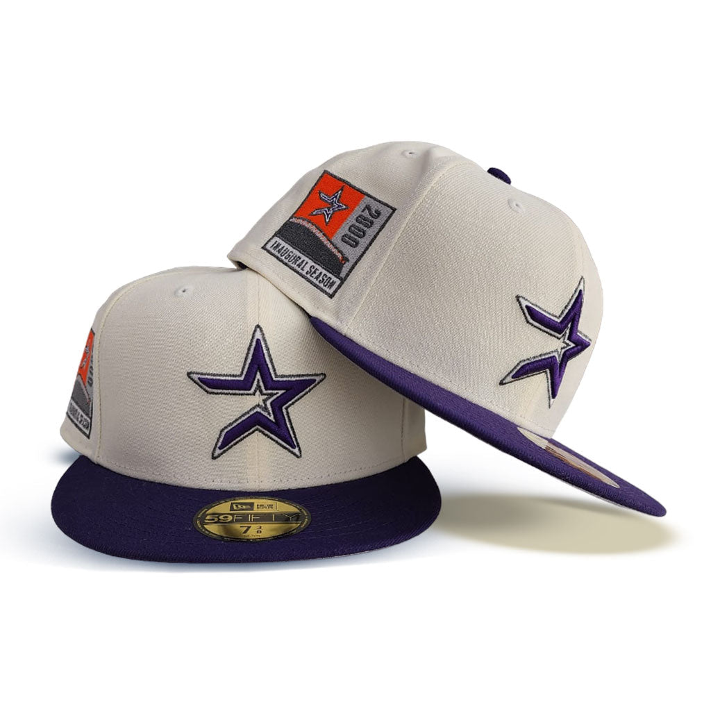 Off White Houston Astros Purple Visor Gray Bottom 2000 Inaugural Season Side Patch New Era 59Fifty Fitted