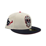 Off White Sugar Skull Houston Texans Navy Blue Visor Red Bottom Texans Logo Side Patch New Era 59Fifty Fitted