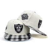 Off White Corduroy Las Vegas Raiders Black/Gray Plaid Visor Gray Bottom 50th Anniversary Side Patch New Era 59Fifty Fitted