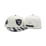 Off White Corduroy Las Vegas Raiders Black/Gray Plaid Visor Gray Bottom 50th Anniversary Side Patch New Era 59Fifty Fitted