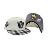 Off White Corduroy Las Vegas Raiders Black/Gray Plaid Visor Gray Bottom 50th Anniversary Side Patch New Era 59Fifty Fitted