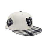 Off White Corduroy Las Vegas Raiders Black/Gray Plaid Visor Gray Bottom 50th Anniversary Side Patch New Era 59Fifty Fitted